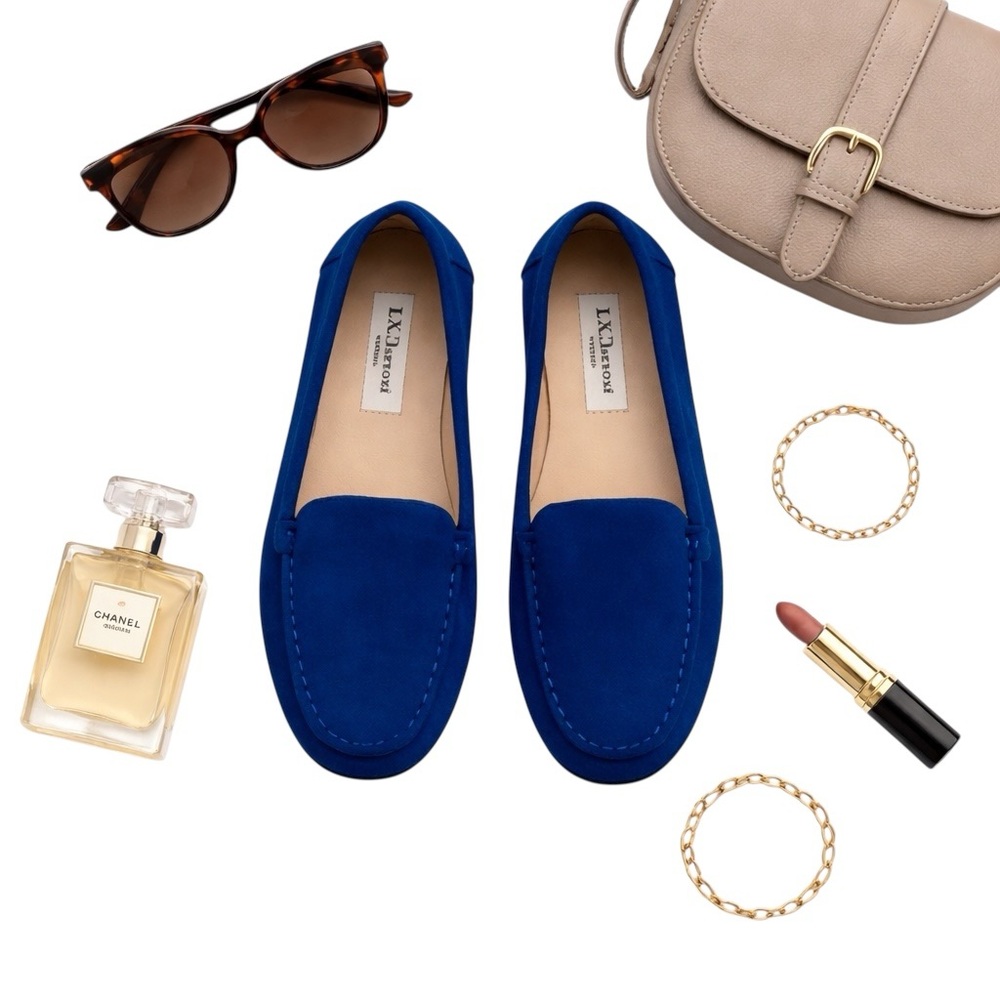 L.K. Bennett Blue Suede Loafers Size 36 (5.5) Made in Italy Flats Moccasins NWOT